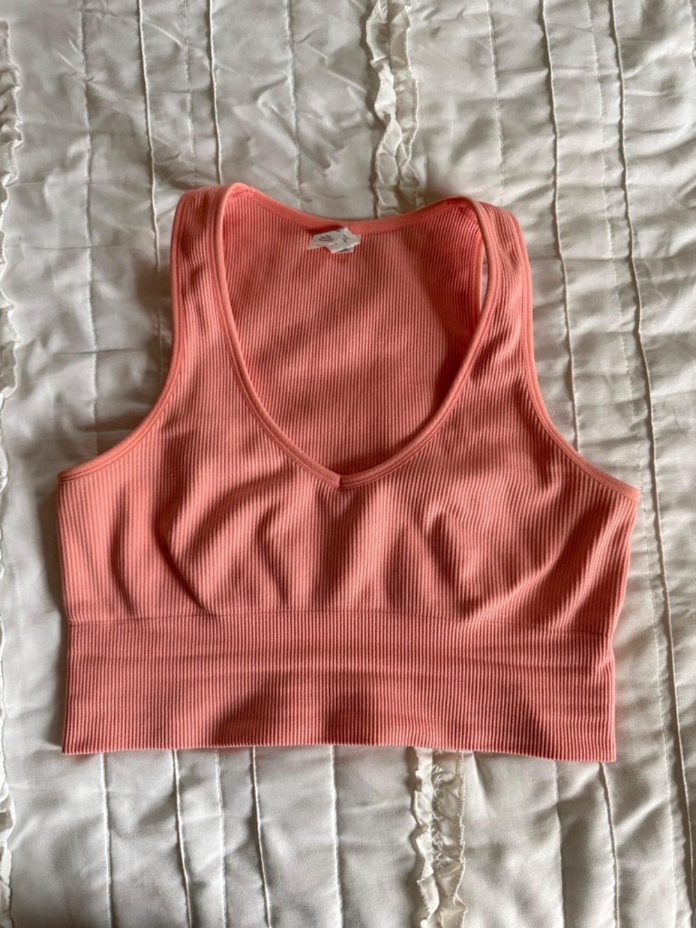 Ribbed V-Neck Cropped Athletic Tank Top